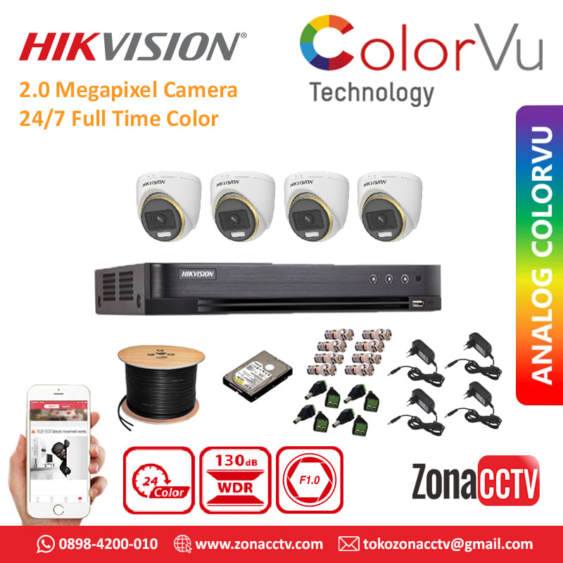 Paket 4 Camera Hikvision ColorVu 2MP Indoor