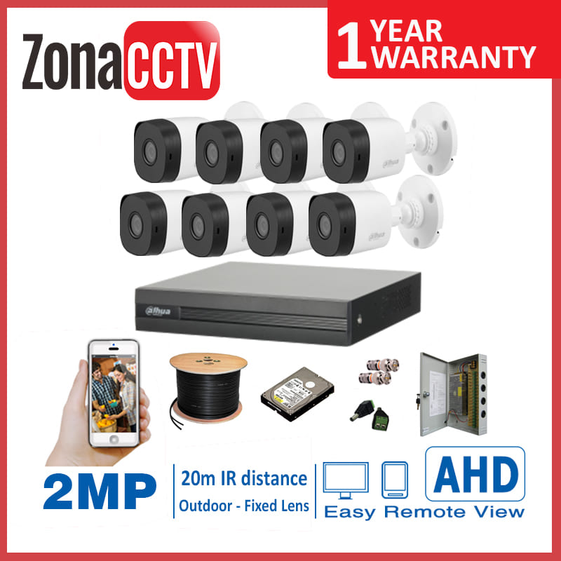 Paket 8 Kamera Outdoor 2MP DAHUA