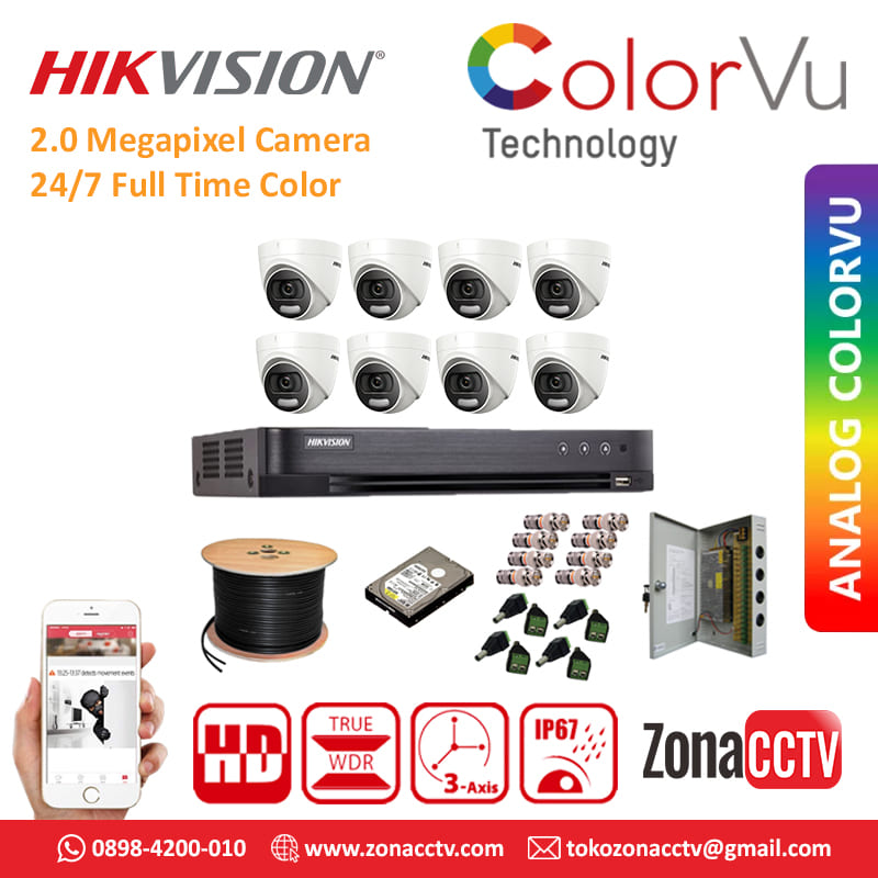 Paket 8 Kamera Indoor 2MP HIKVISION COLORVU